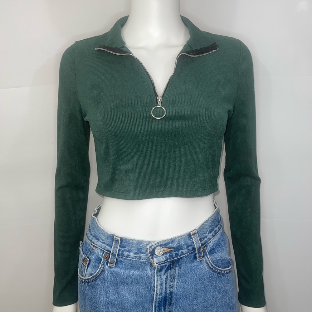 One by one cropped half zip top